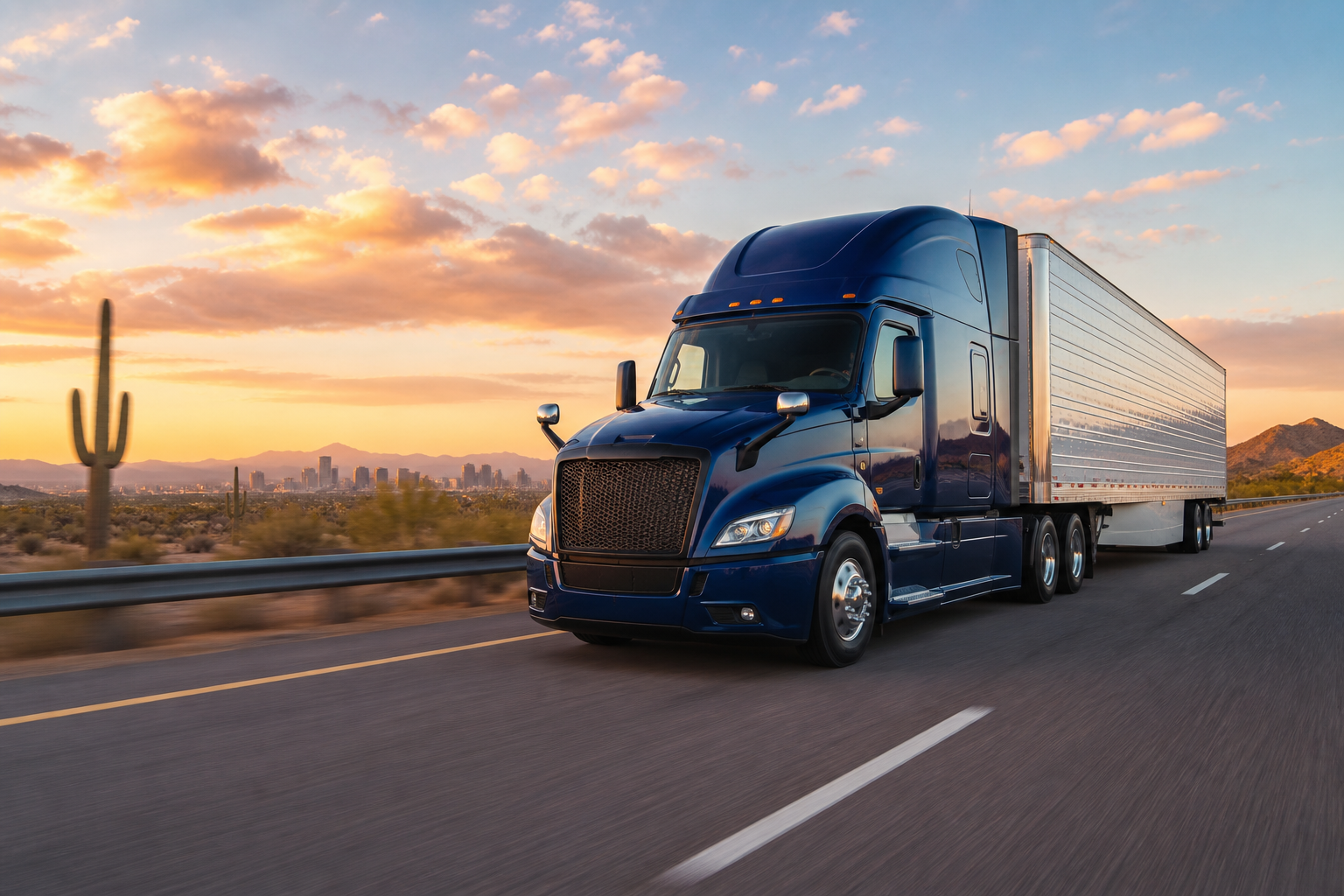 Freight truck moving on an Arizona highway